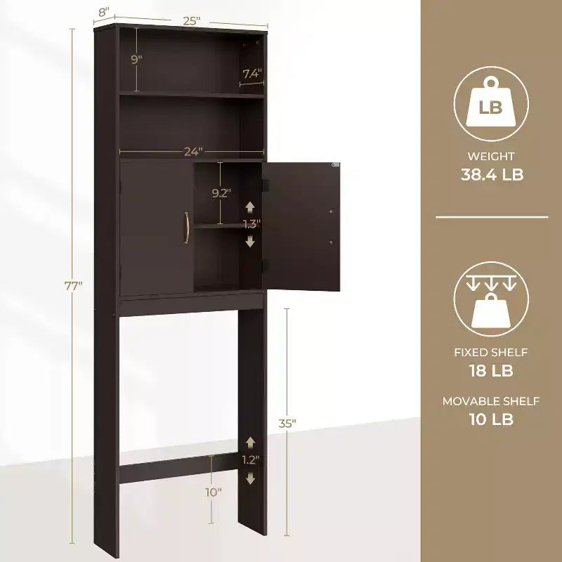 Yaheetech Free Standing Over the Toilet Storage with Doors and Open Shelves