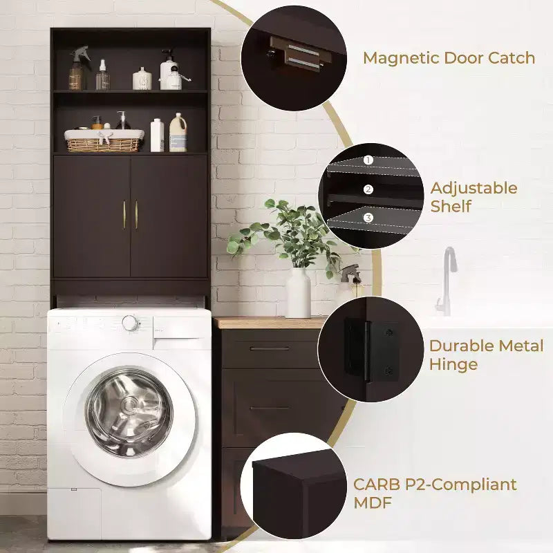 Yaheetech Free Standing Over the Toilet Storage with Doors and Open Shelves