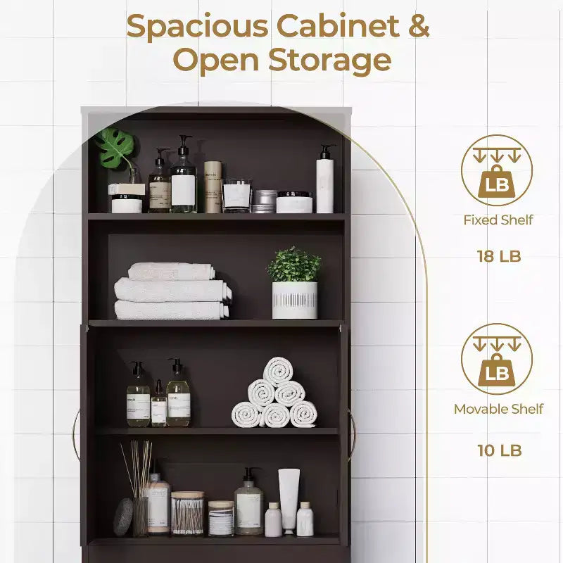 Yaheetech Free Standing Over the Toilet Storage with Doors and Open Shelves