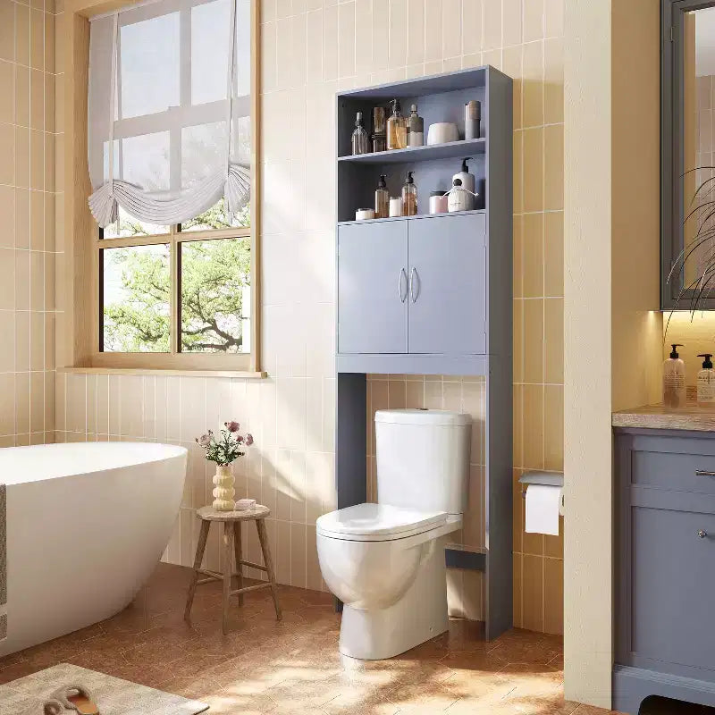 Yaheetech Free Standing Over the Toilet Storage with Doors and Open Shelves