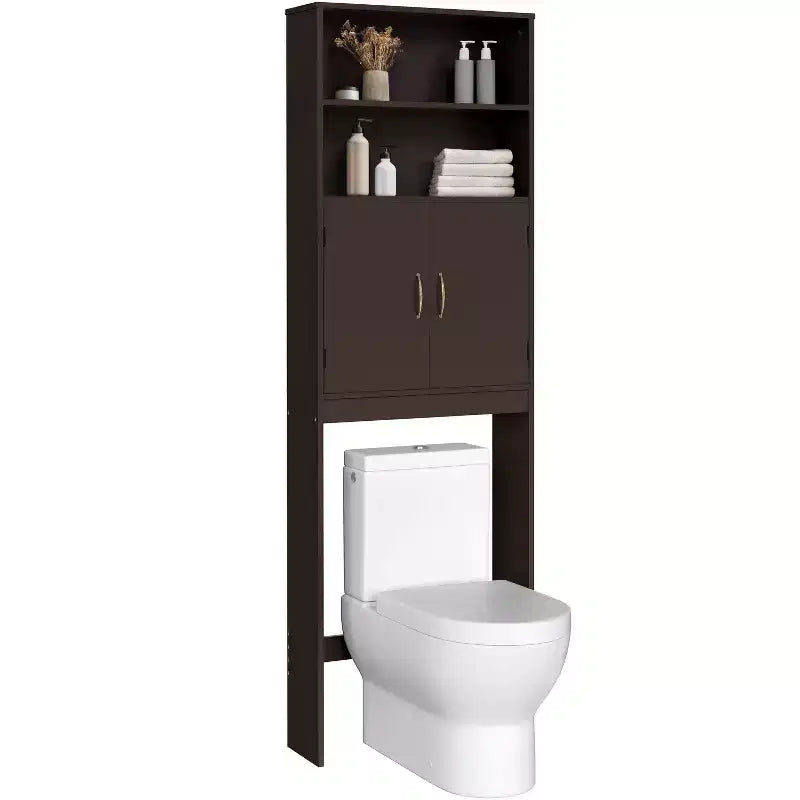 Yaheetech Free Standing Over the Toilet Storage with Doors and Open Shelves