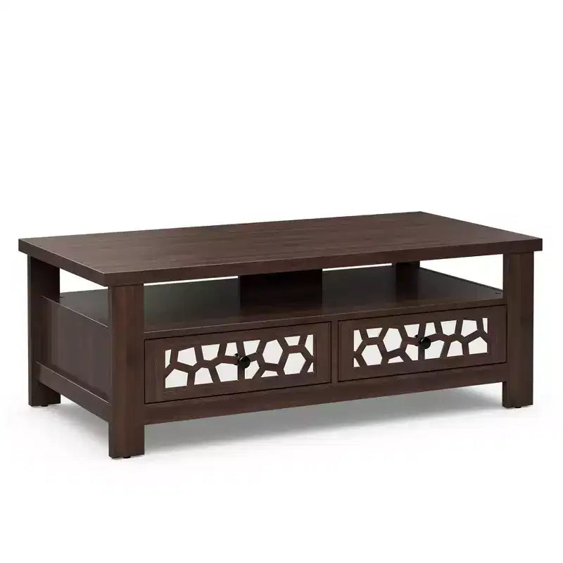 Costway Coffee Table with2 Drawers & Open Shelf Modern Rectangular Wood Living Room Table