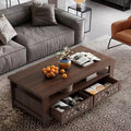 Costway Coffee Table with2 Drawers & Open Shelf Modern Rectangular Wood Living Room Table